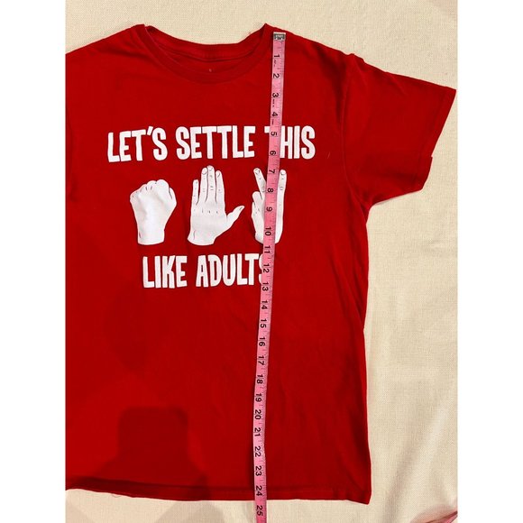 Let's Settle This Like Adults Rock Paper Scissors Graphic Red T-Shirt Crew Neck - Picture 4 of 10
